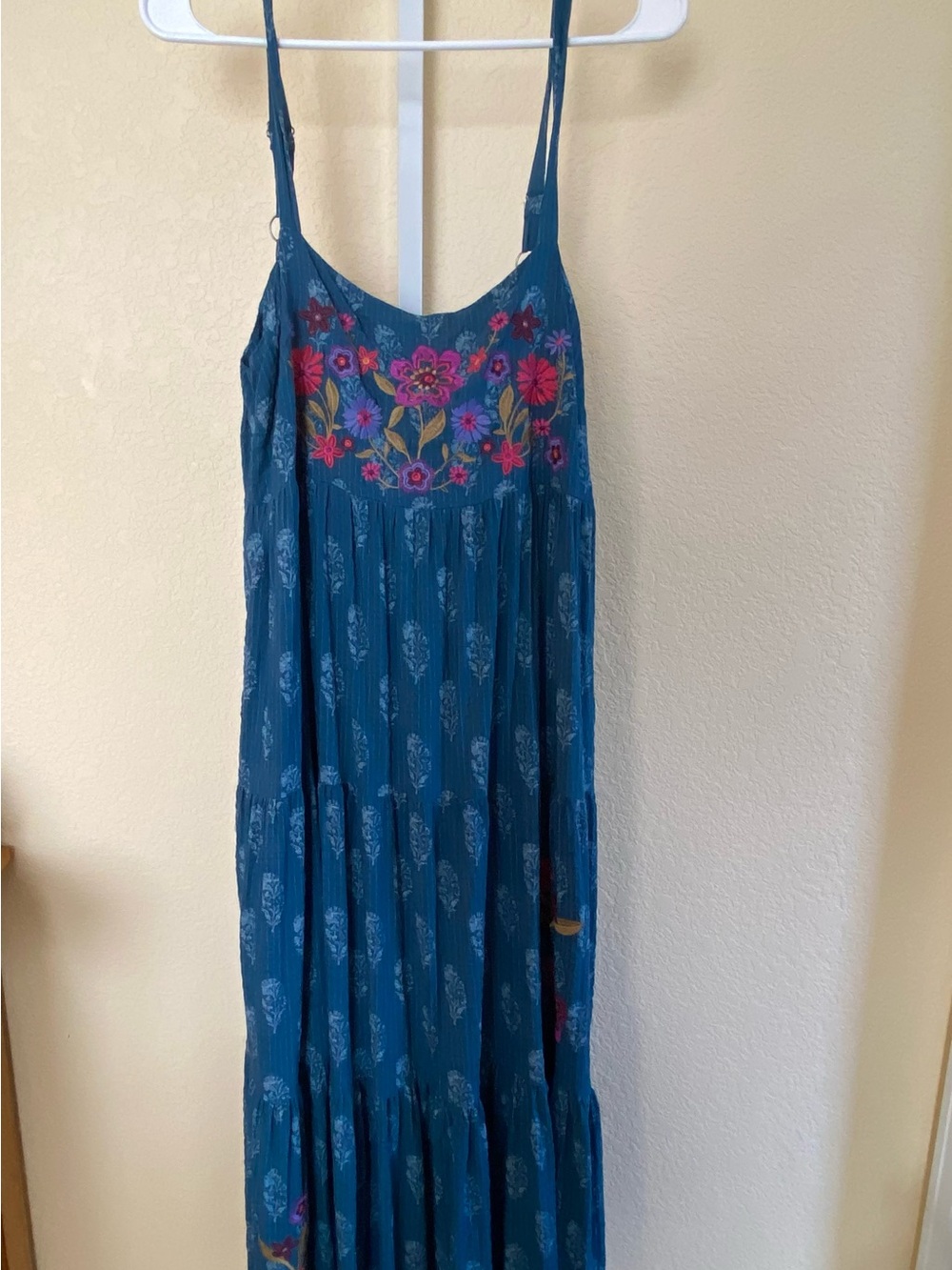 NATURAL LIFE Teal Maxi Dress with Pink & Purple Floral Embroidery - Picture 2 of 6